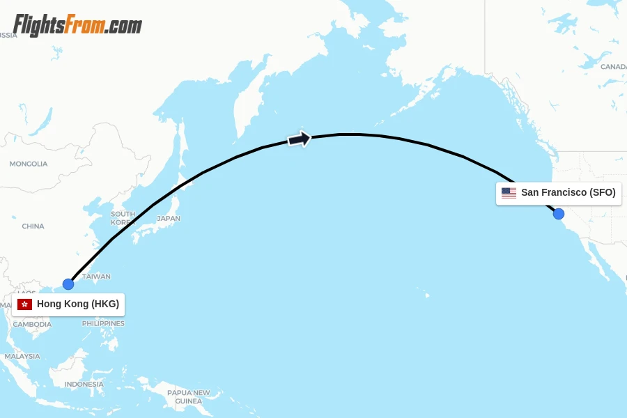 Flights from Hong Kong to San Francisco route map