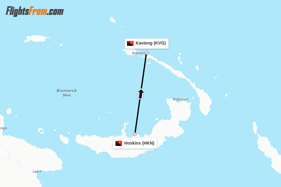 Flights from Hoskins to Kavieng route map