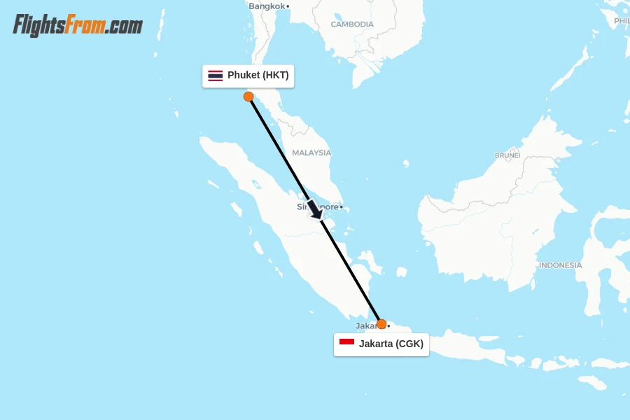 Flights from Phuket to Jakarta route map