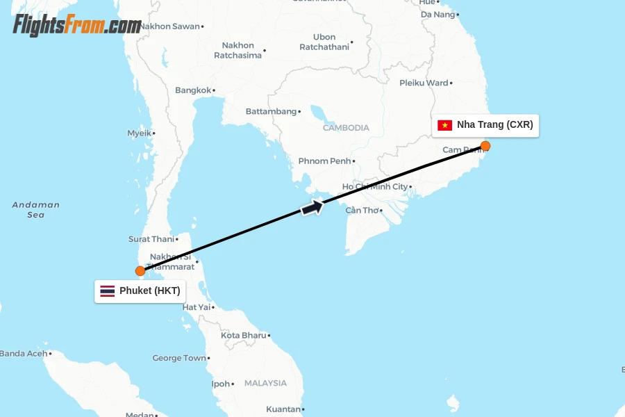 Flights from Phuket to Nha Trang route map