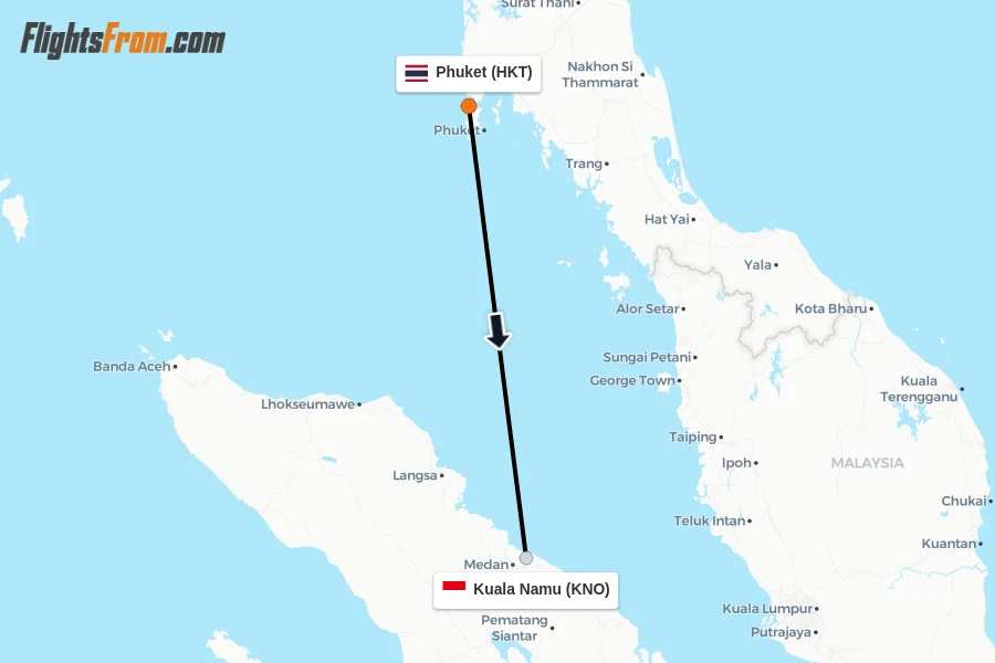 Flights from Phuket to Kuala Namu route map