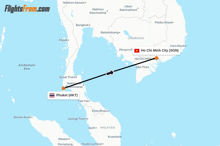 Flights from Phuket to Ho Chi Minh City route map