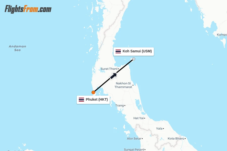 Flights from Phuket to Koh Samui route map