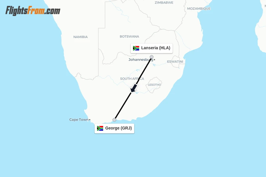 Flights from Lanseria to George route map