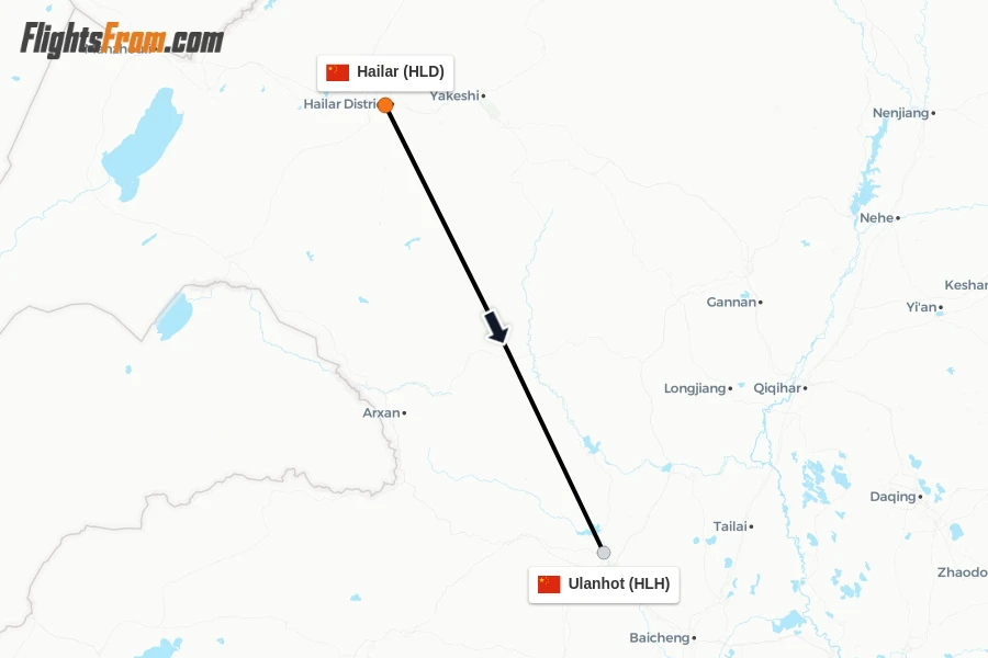 Flights from Hailar to Ulanhot route map
