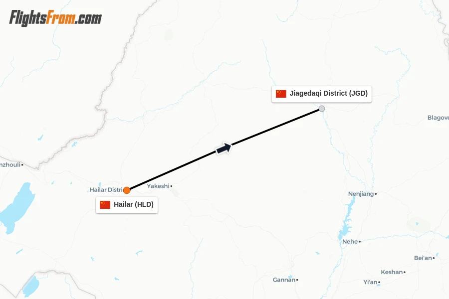 Flights from Hailar to Jiagedaqi District route map