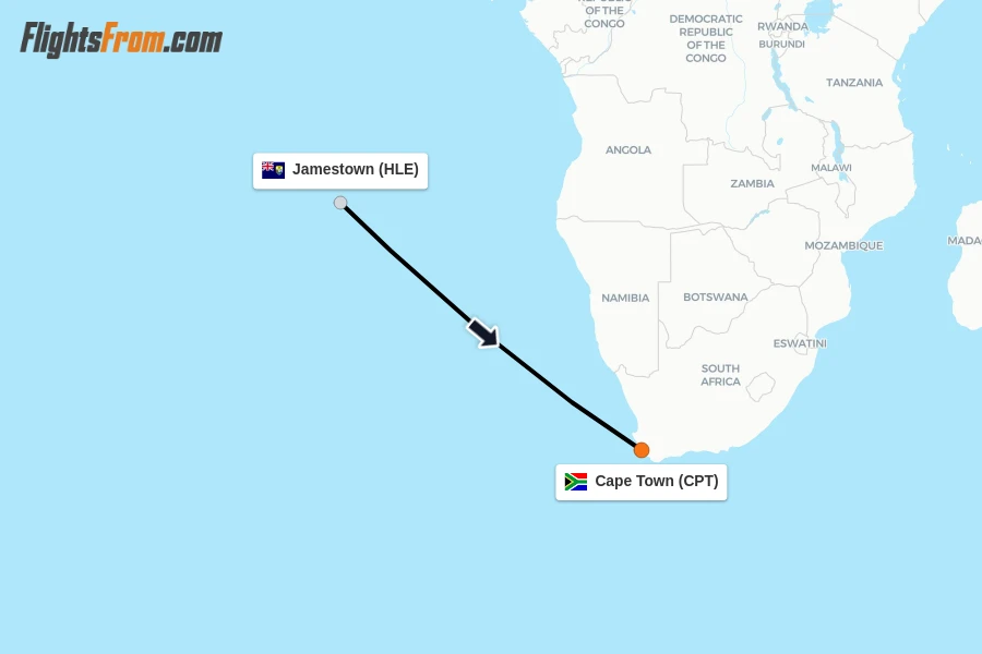 Flights from Jamestown to Cape Town route map