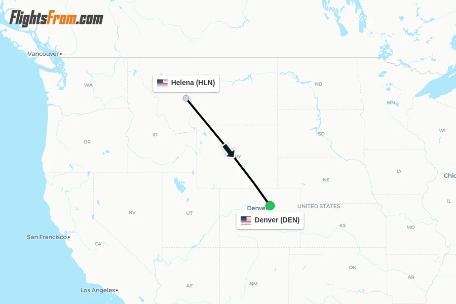 Flights from Helena to Denver route map