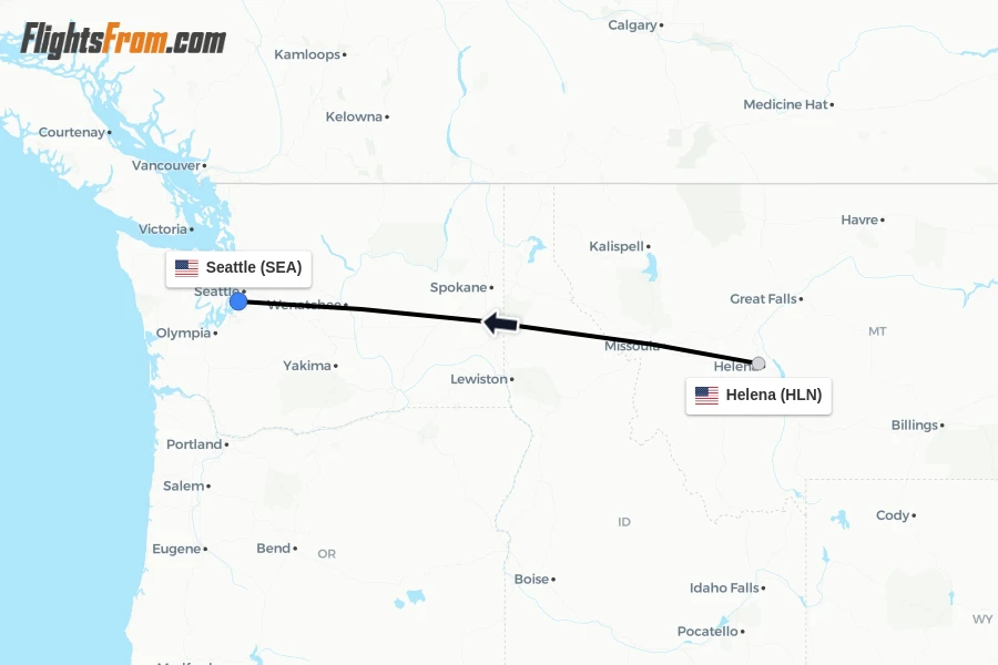 Flights from Helena to Seattle route map