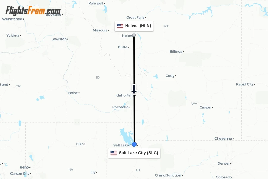 Flights from Helena to Salt Lake City route map