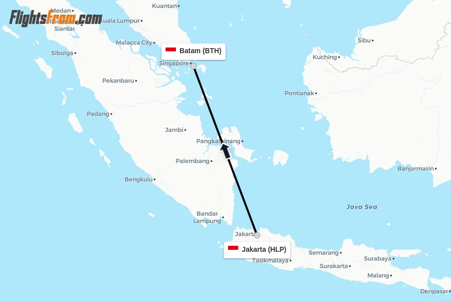 Flights from Jakarta to Batam route map