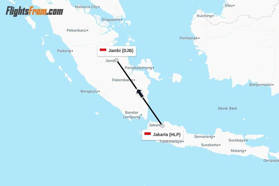 Flights from Jakarta to Jambi route map