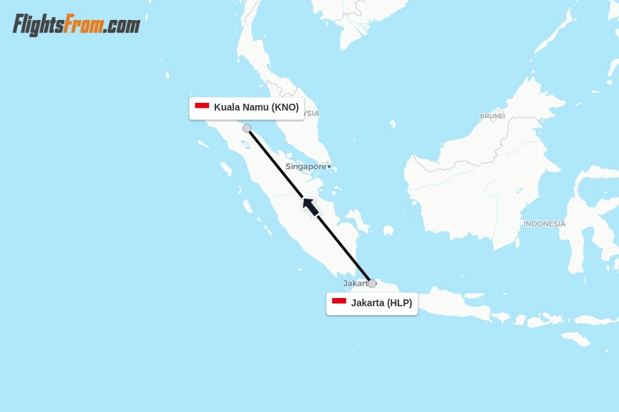 Flights from Jakarta to Kuala Namu route map
