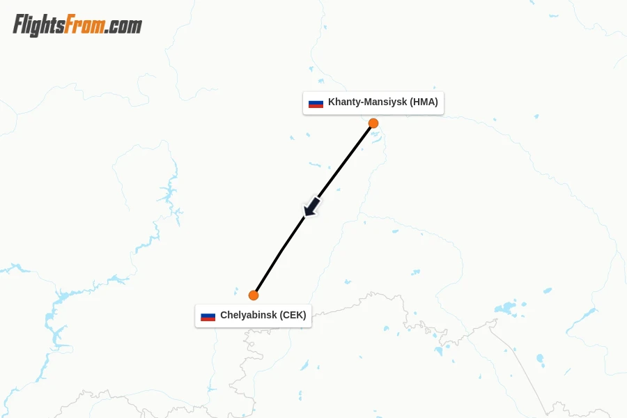 Flights from Khanty-Mansiysk to Chelyabinsk route map