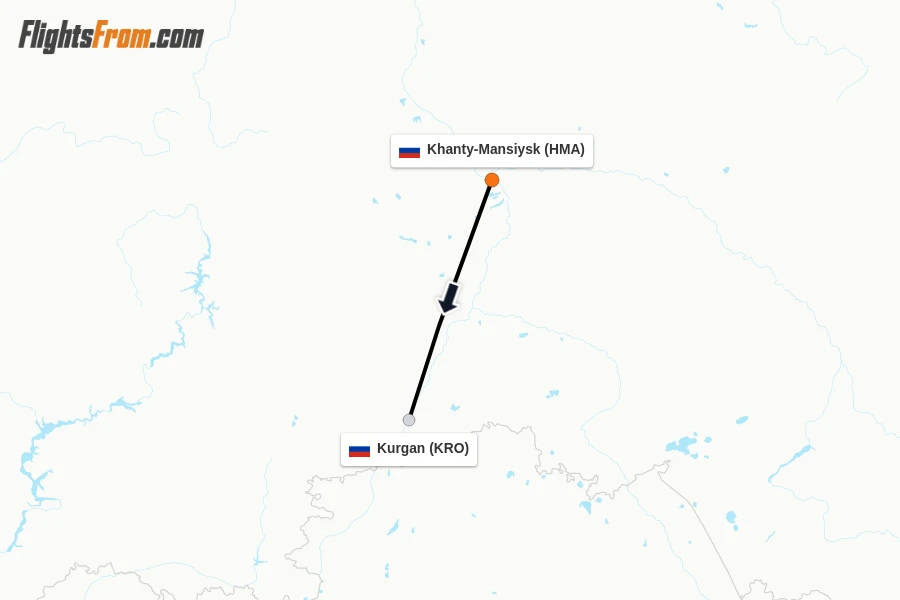 Flights from Khanty-Mansiysk to Kurgan route map