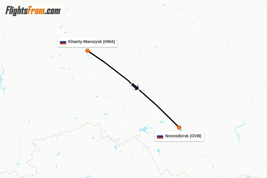 Flights from Khanty-Mansiysk to Novosibirsk route map