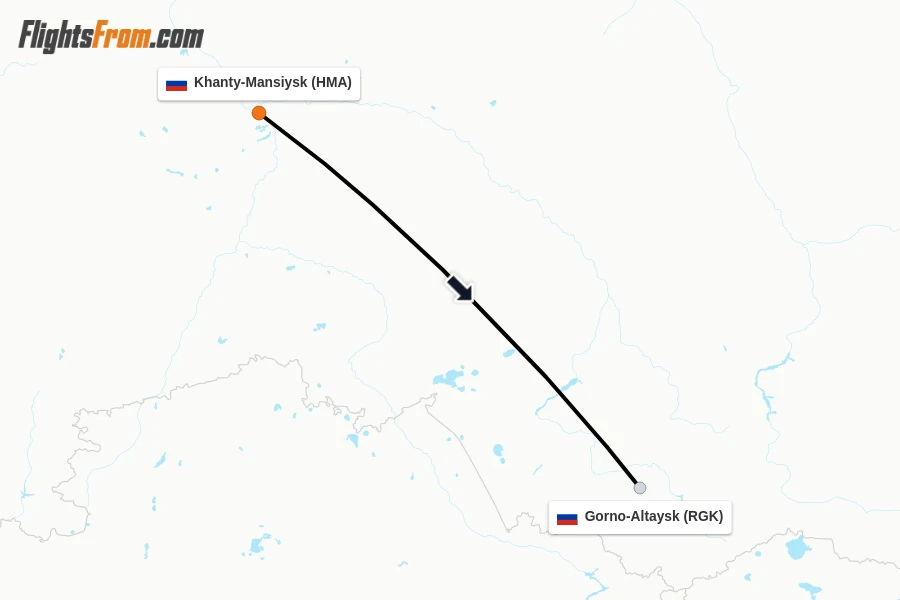 Flights from Khanty-Mansiysk to Gorno-Altaysk route map