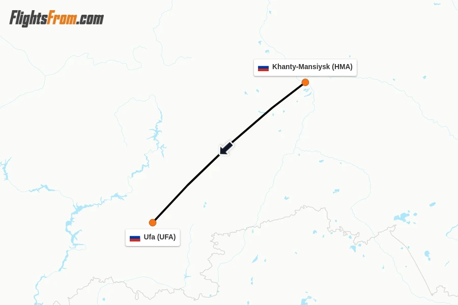 Flights from Khanty-Mansiysk to Ufa route map
