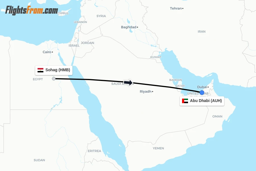 Flights from Sohag to Abu Dhabi route map