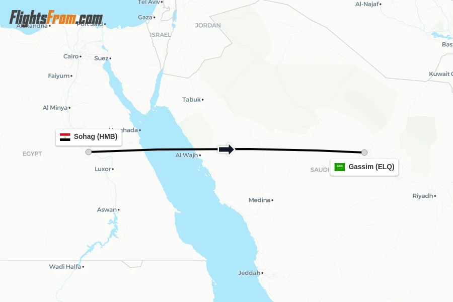 Flights from Sohag to Gassim route map