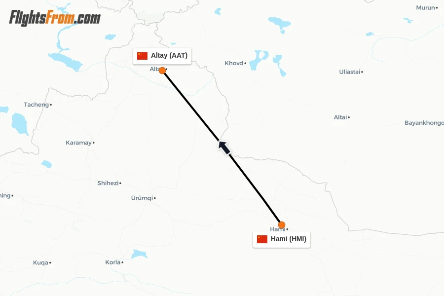 Flights from Hami to Altay route map