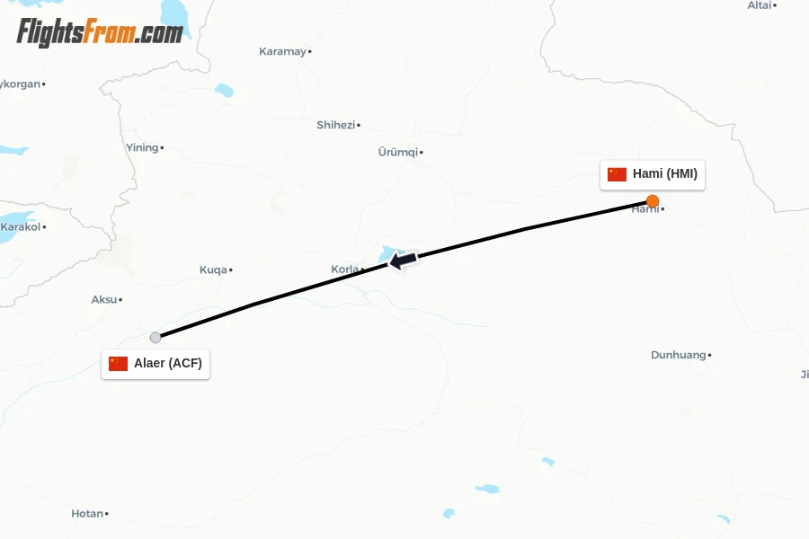 Flights from Hami to Alaer route map