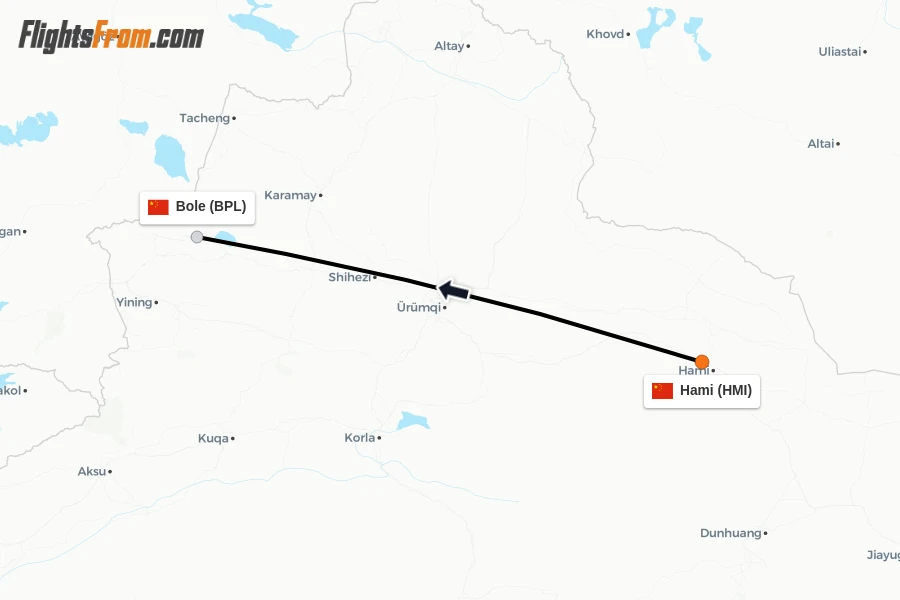 Flights from Hami to Bole route map