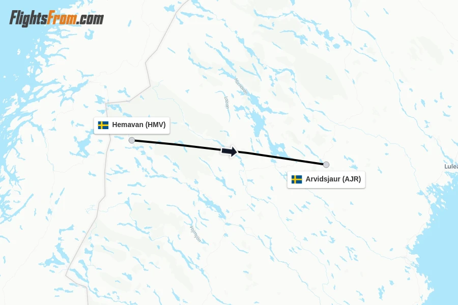 Flights from Hemavan to Arvidsjaur route map