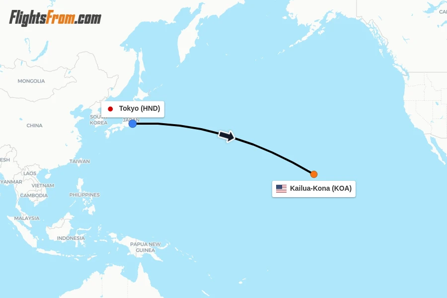 Flights from Tokyo to Kailua-Kona route map