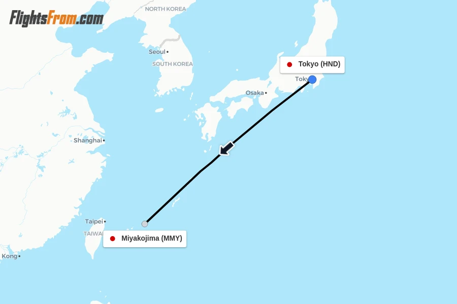 Flights from Tokyo to Miyakojima route map