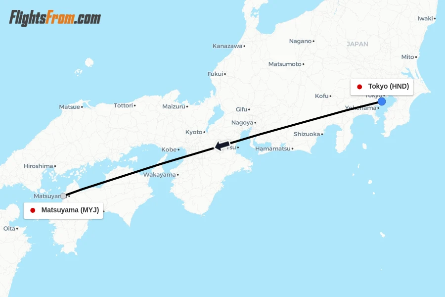 Flights from Tokyo to Matsuyama route map