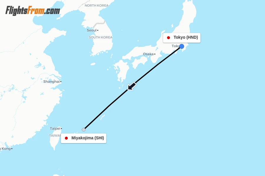 Flights from Tokyo to Miyakojima route map