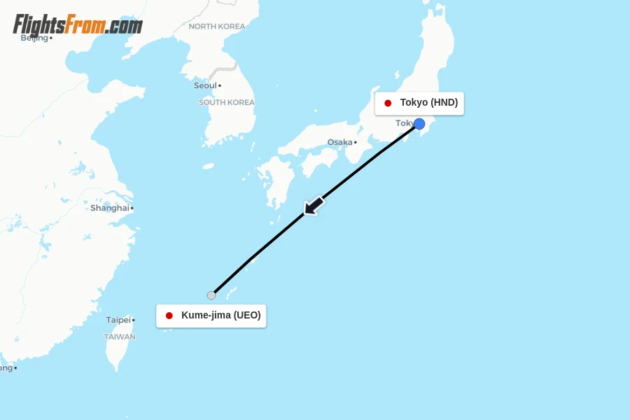 Flights from Tokyo to Kume-jima route map