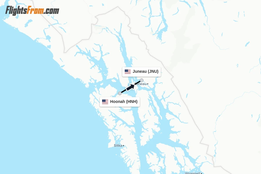 Flights from Hoonah to Juneau route map
