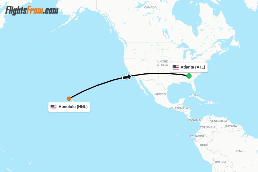 Flights from Honolulu to Atlanta route map