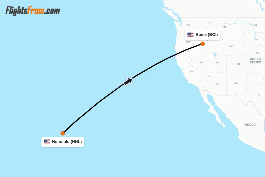 Flights from Honolulu to Boise route map