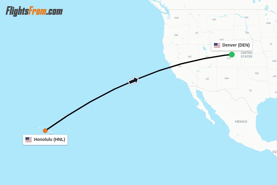 Flights from Honolulu to Denver route map