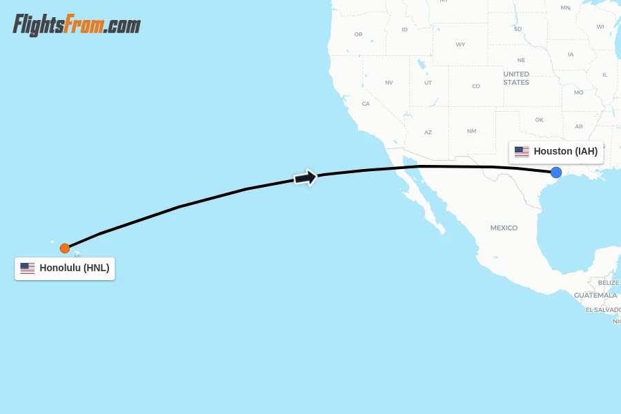 Flights from Honolulu to Houston route map
