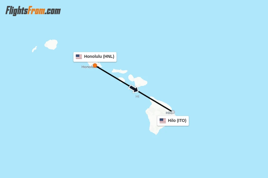 Flights from Honolulu to Hilo route map