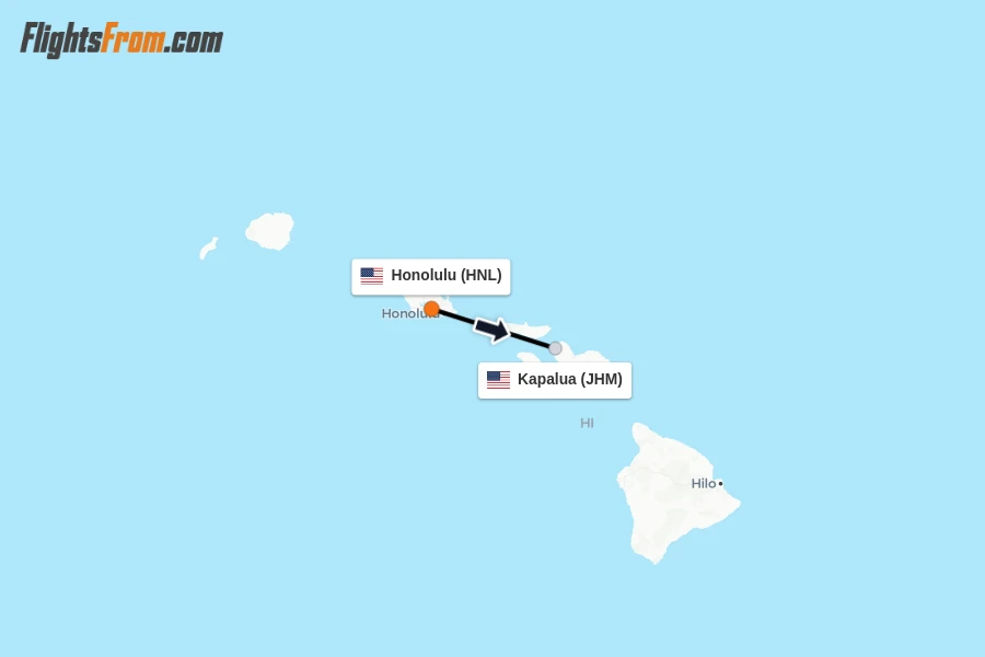 Flights from Honolulu to Kapalua route map
