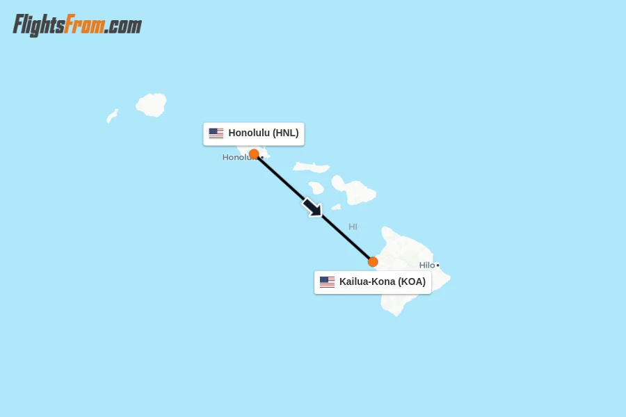 Flights from Honolulu to Kailua-Kona route map