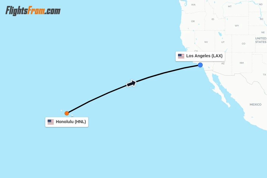 Flights from Honolulu to Los Angeles route map