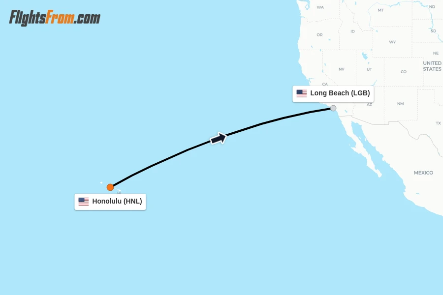 Flights from Honolulu to Long Beach route map