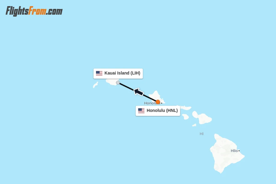 Flights from Honolulu to Kauai Island route map