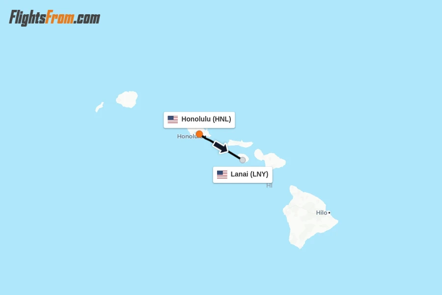 Flights from Honolulu to Lanai route map
