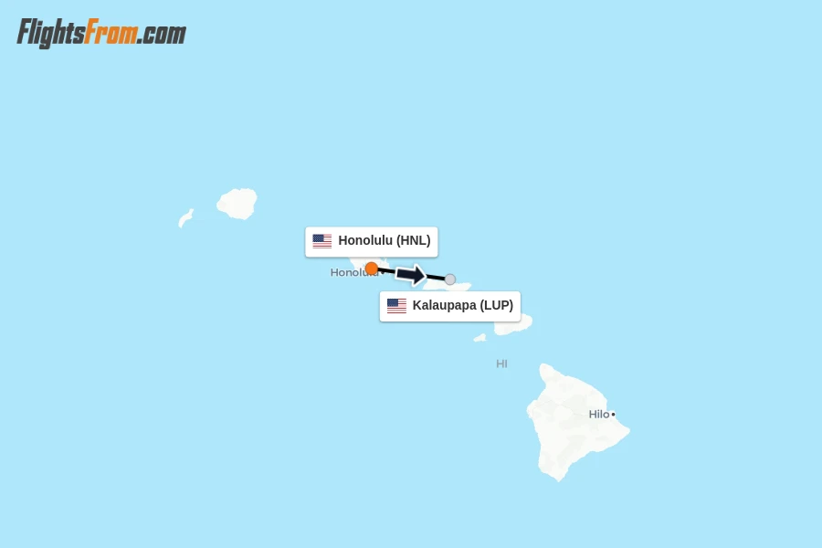 Flights from Honolulu to Kalaupapa route map