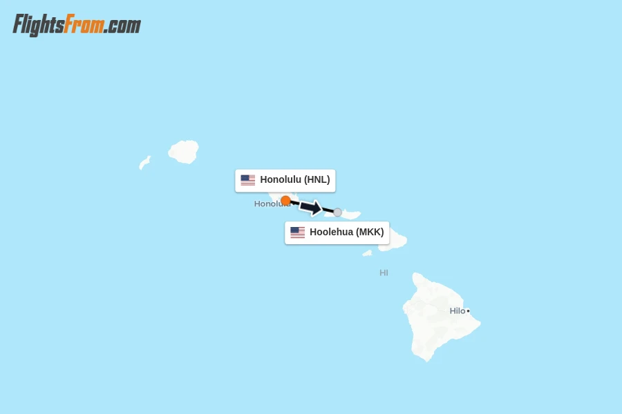Flights from Honolulu to Hoolehua route map