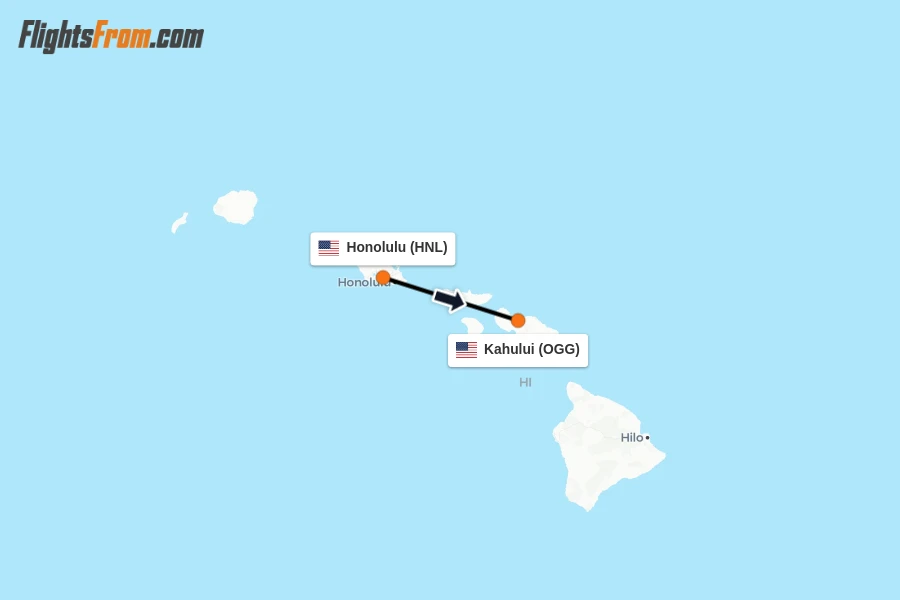 Flights from Honolulu to Kahului route map