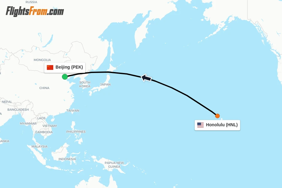 Flights from Honolulu to Beijing route map