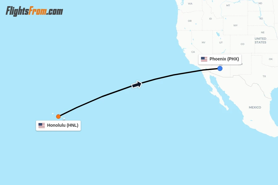 Flights from Honolulu to Phoenix route map